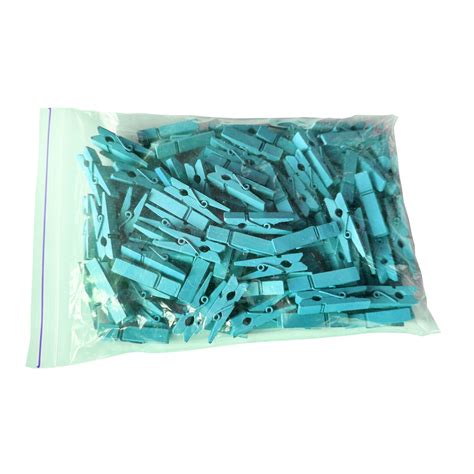 Set Of 100 Small Clothes Pins From Wood 35 Mm Light Blue Wood