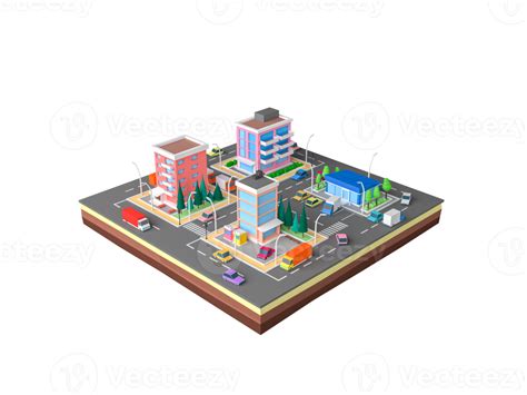 Isometric Cartoon Low Poly City Landscape 3d Rendering 22155358 Png