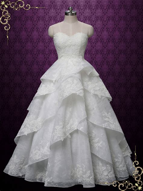 Strapless Lace Wedding Dress With Ruffle Layered Skirt Mickenzie