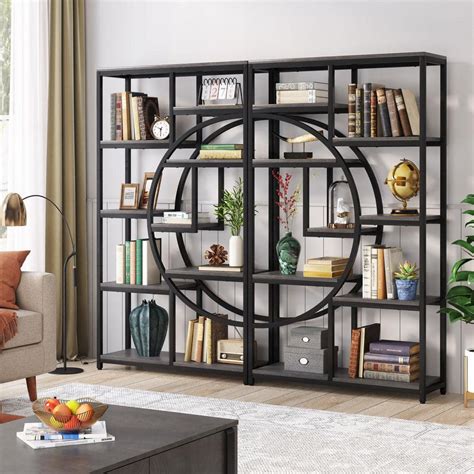 BYBLIGHT Eulas 68 89 In Tall Gray And Black Wood 9 Shelf Bookcase