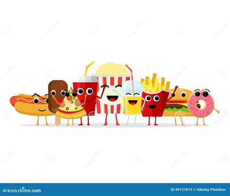 Funny Fast Food Characters Isolated on White Background. Happy Smile ...