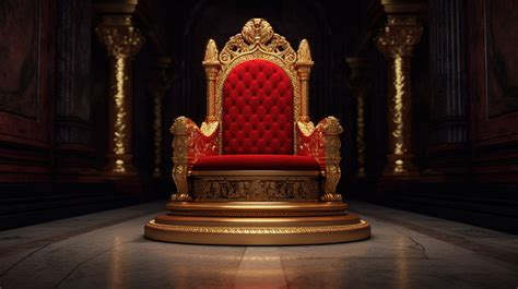 Red Carpet Royal Chair On Pedestal With Leading To Luxurious Throne Fit