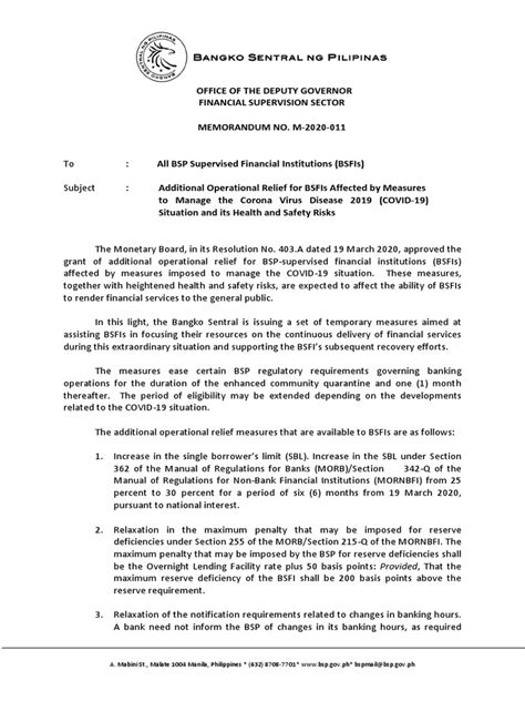 bsp memorandum      government financial services