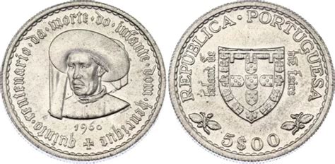 RARE PORTUGAL SILVER Coin 5 Escudos 1960 Unc Km 587 EUR 4 58