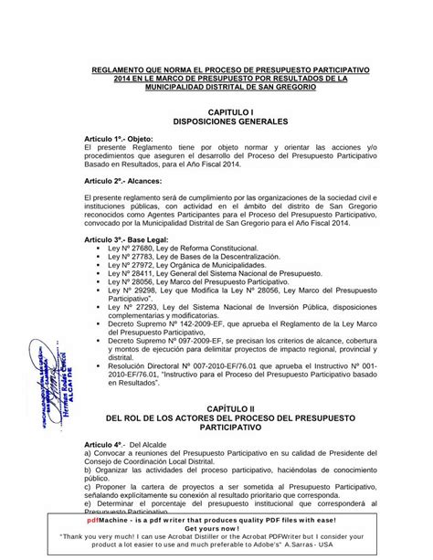 PDF Mdsg Reglamento Del Proceso Del Presupuesto Participativo