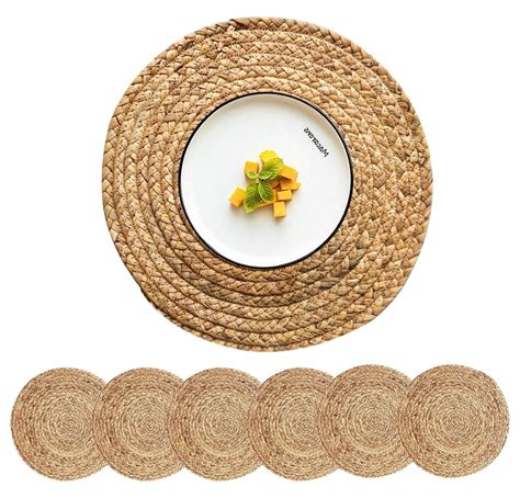 Round Woven Placemats Set Of Natural Water Hyacinth Place Mats