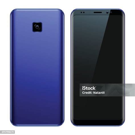 Ponsel Pintar Biru Sapphire Dengan Layar Hitam Kosong Ilustrasi Stok