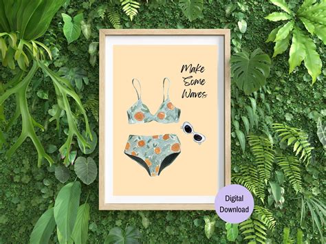 Retro Bikini Printable Wall Art Vintage Swimsuit Poster Make Some Waves Quote Print Lake