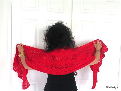 Red Hand Knit Lace Shawl, Red Prayer Shawl, Gift for Her – PZM Designs