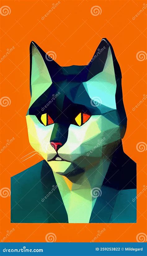 Low Poly Cat Stylized Digital Art Stock Illustration Illustration