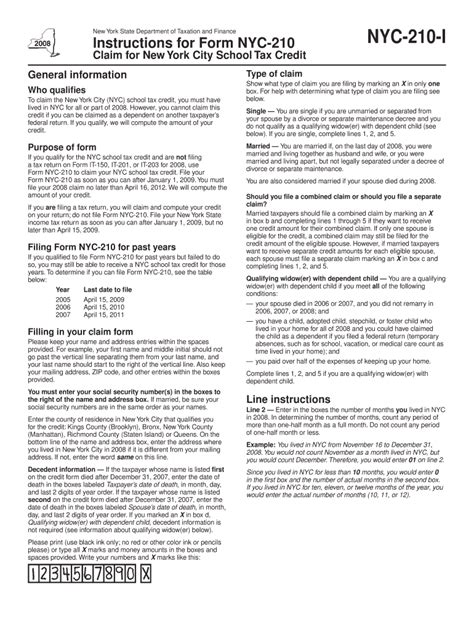 Form NYC 210 I 2008 Instructions For Form The New York State Tax