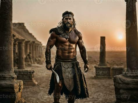 Photo Of Ancient Barbarian Male Warrior Stained Generative Ai