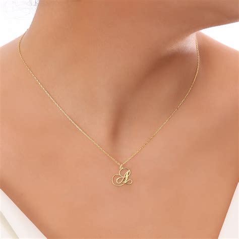 14k Solid Gold Initial Necklace 14k Gold Letter Etsy