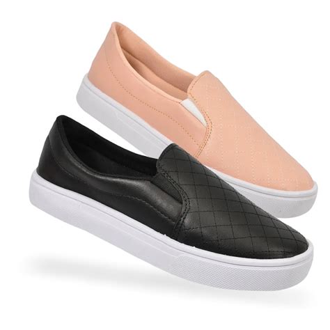 Kit 2 Pares Tenis Feminino Casual Slip On Moleca Original Confortavel