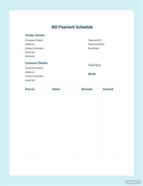 Rent Payment Schedule Template In Numbers Pages Excel Word PDF