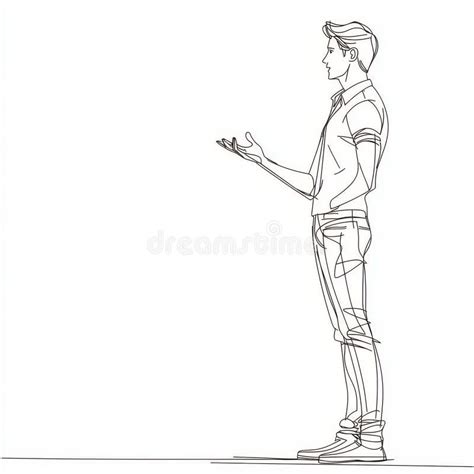 A Continuous Line Drawing Depicting a Standing Businessman Making a ... 