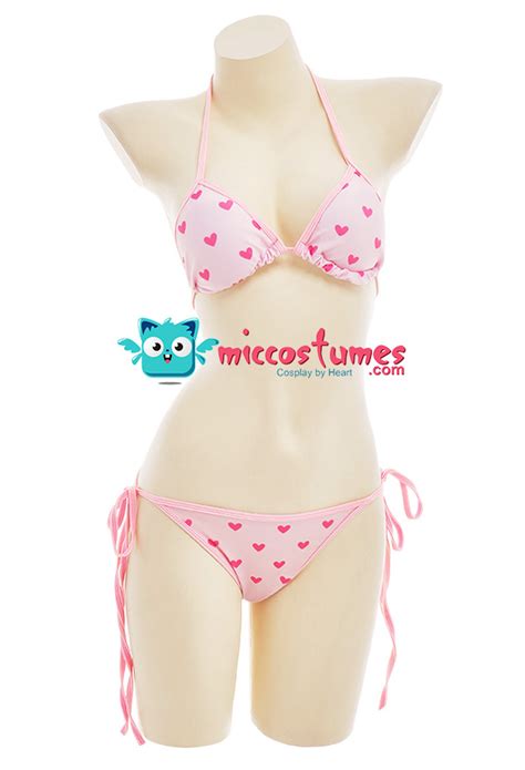 Women Two Piece Swimsuit Pink Heart Bikini Set Top Quality Swimwear For Sale