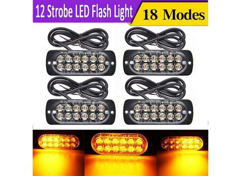 4PCS 12 Strobe LED âmbar piscando Hazard Beacon Emergência Side