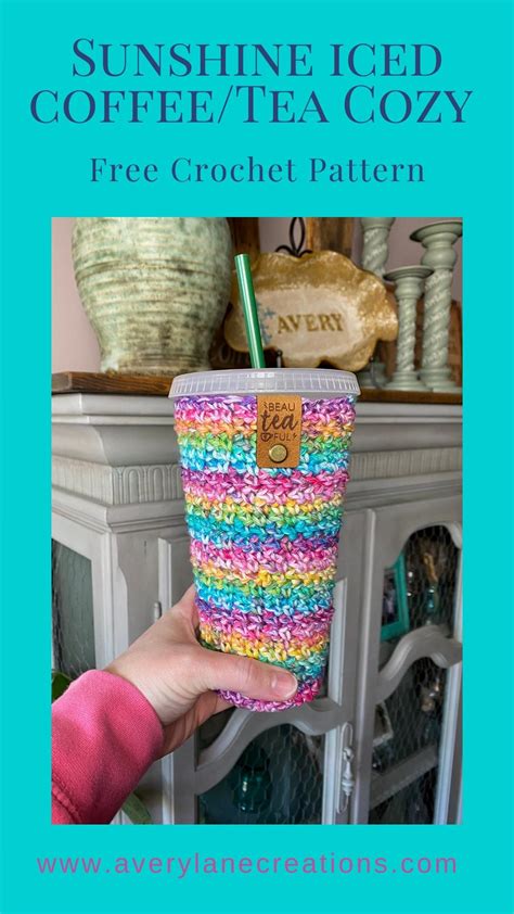 Free Crochet Pattern Sunshine Iced Coffee Tea Cup Cozy With Hand