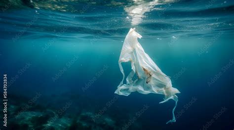 Plastic pollution in ocean. Problem plastic bottles and microplastics floating in the open ocean ...