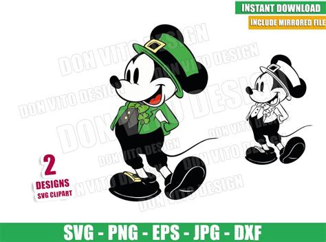 Irish Mickey Mouse Shamrock Svg Dxf Png Disney Hat Bow Tie Outline