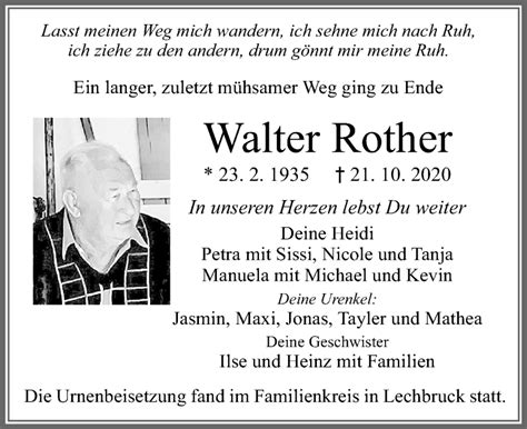 Traueranzeigen Von Walter Rother Augsburger Allgemeine Zeitung