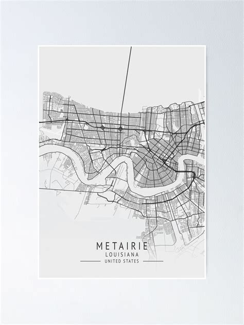 Metairie Louisiana US Gray City Map Poster For Sale By Ctmapprint