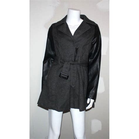 YOKI Women S Wool Blend Faux Leather Trench Coat Jacket Size M EBay