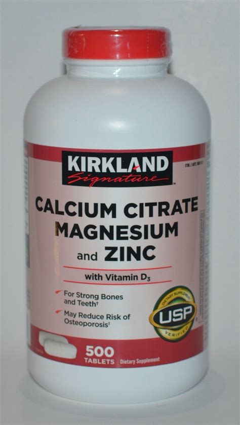 500 Tablets Kirkland Signature Calcium Citrate Magnesium Zinc Vit D3 Supplement 784922327796 Ebay