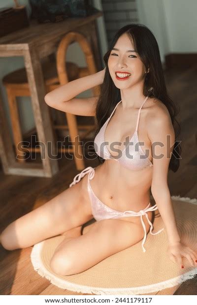 Sexy Asian Woman Pink Bikini Smiling Stock Photo Shutterstock