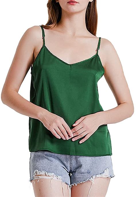 Oossxx Basic Women S Satin Silk Tank Top Ladies V Neck Sleeveless Blouse Shirt