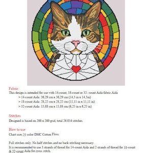 Stained Glass Cats Cross Stitch Pattern Tabby Cat Pattern Keeper