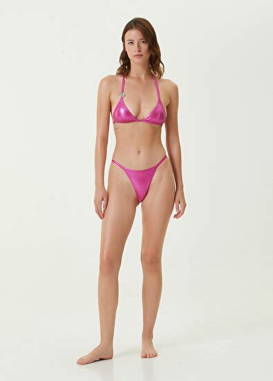 Dolce Gabbana Parlak Pembe Logolu Üçgen Bikini Takımı Fuşya