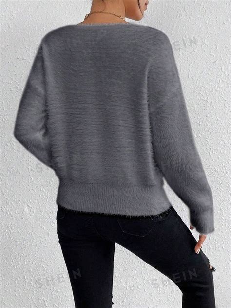 Shein Essnce Pull En Tricot Manches Longues Et Col En V Doux Et