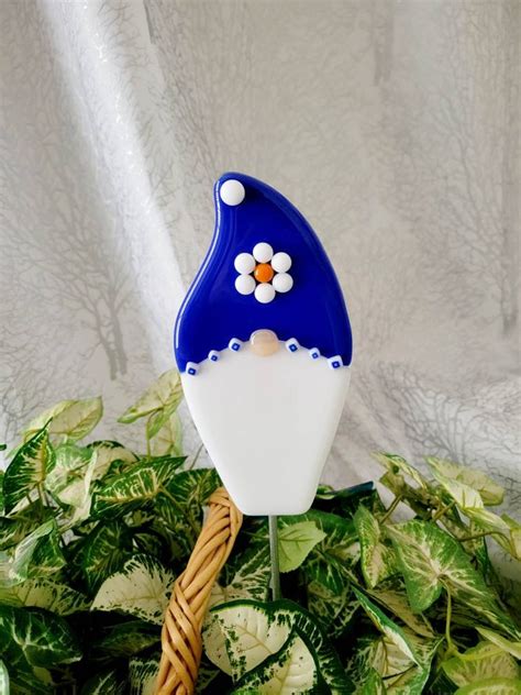 This Large Glass Garden Gnome Garden Stake Is Made Of Fused Glass This