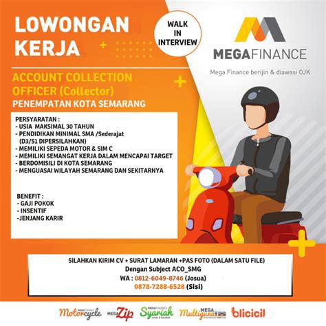 lowongan kerja aco account collection officer  mega finance cab