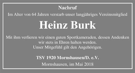 Traueranzeigen Von Heinz Burk Vrm Trauer De