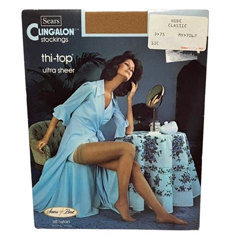 Vintage Accessories New Vintage Sears Clingalon Thitop Ultra Sheer Nylon Stockings Nude