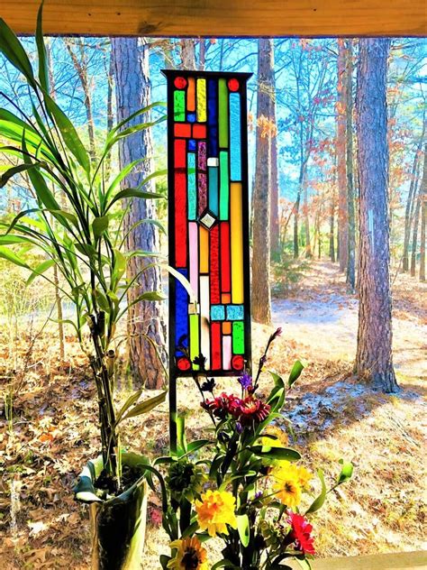 Stained Glass Garden Art Eye Candy For Garden Bold Colors Yard Art Garden Glass Ornament Flower