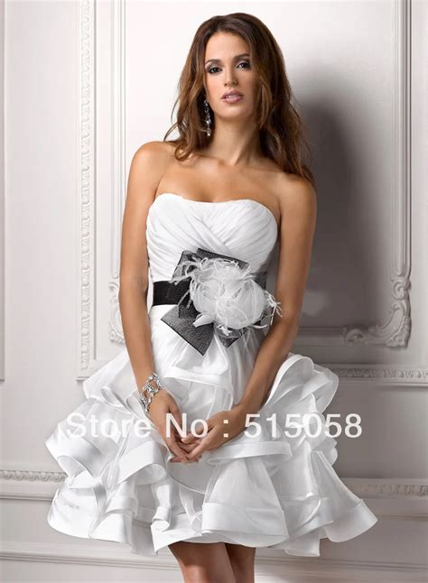 New Arrival 2015 Sexy Sweetheart Black Sashes White Organza Short Ball