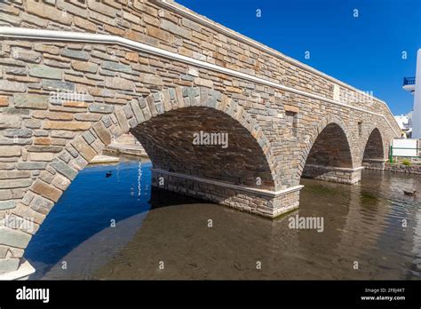 Beautiful Old Stone Bridge At Nausa Naousa Village In Paros Island