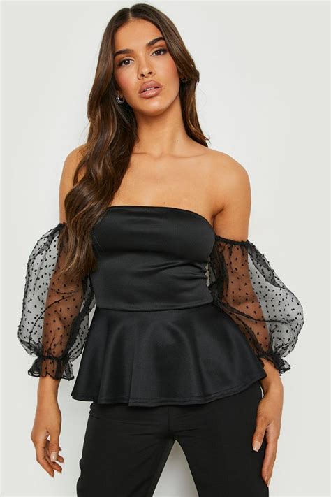 Organza Puff Sleeve Peplum Top Boohoo