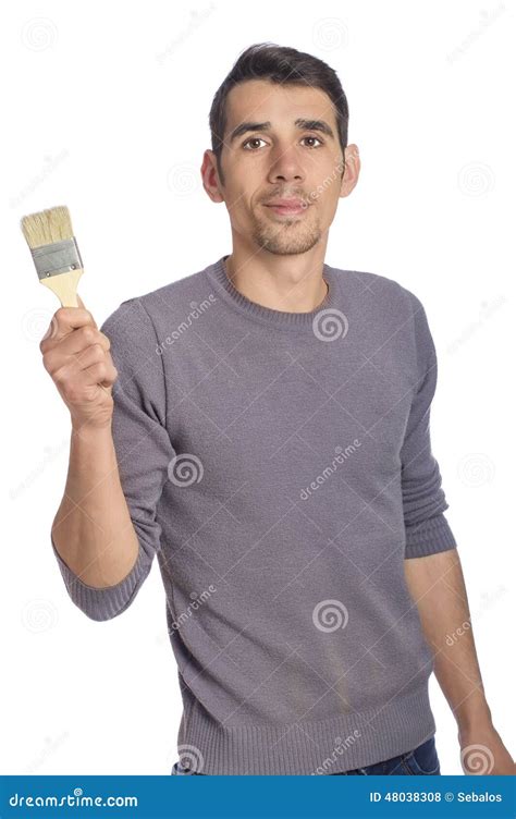 Guy Holding Up A Paintbrush Stock Photo Image Of Paint Adult 48038308