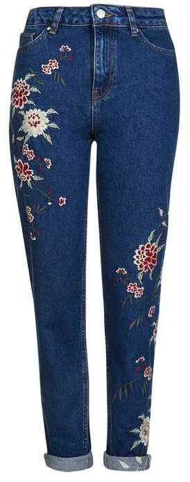 Image Embroidered Mom Jeans Embroidery Jeans Flower Embroidery Cl