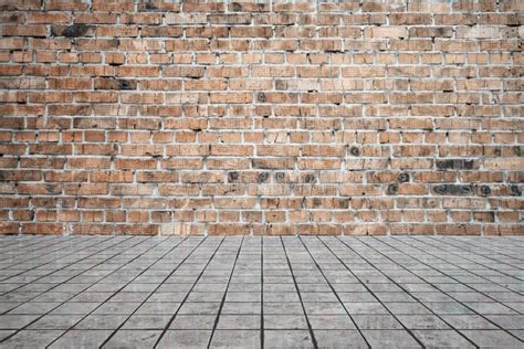 Empty Room With Bricks Wall And Tiled Floor Stock Photo Image Of