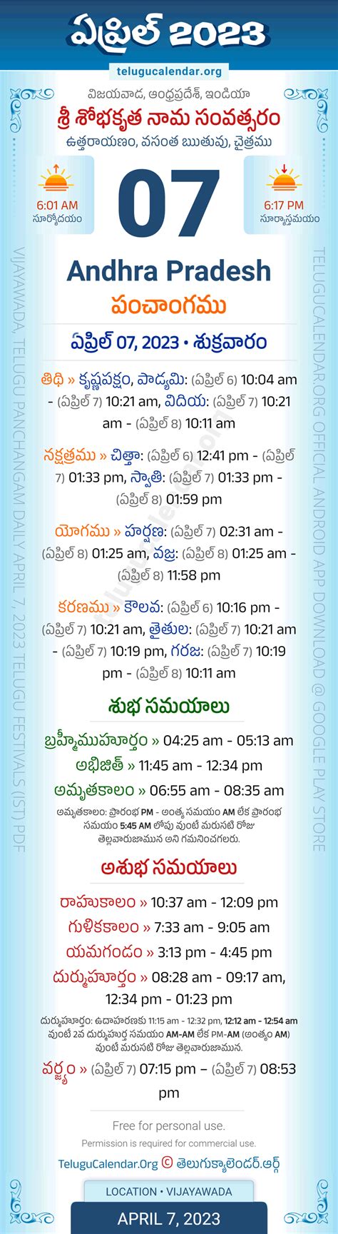 Andhra Pradesh April 7 2023 Telugu Panchangam