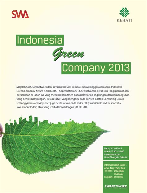 Indonesia Green Company Award And Sri Kehati Appreciation 2013 Id