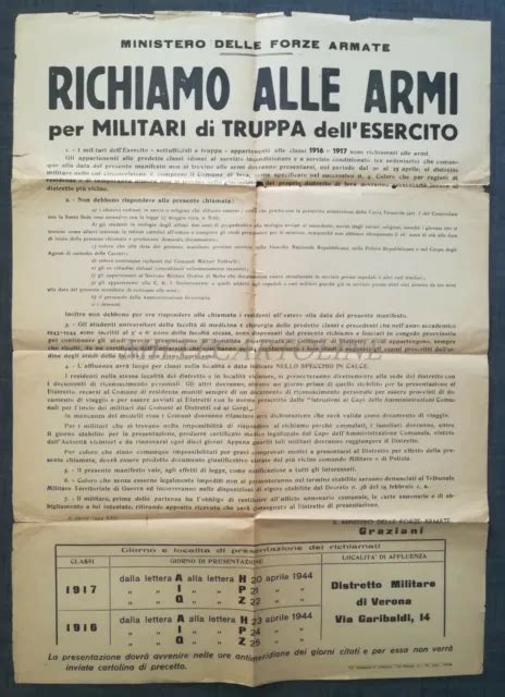 Ministero Forze Armate Richiamo Alle Armi Classi Verona Wwii