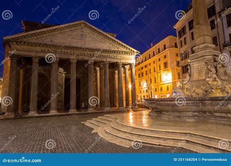 Illuminated Pantheon In Rome By Night One Of The Most Famous Historic