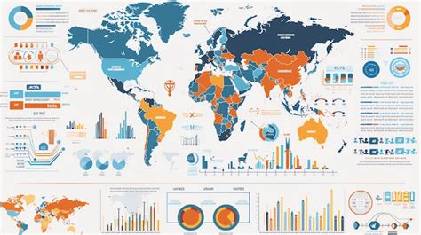 World Map Infographic With Colorcoded Country Data And Charts Premium